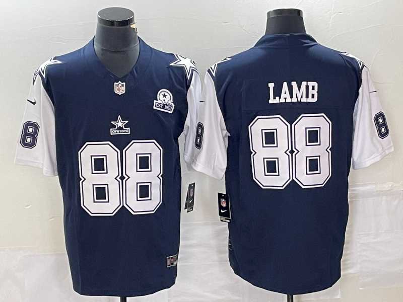 Men%27s Dallas Cowboys #88 CeeDee Lamb Navy Blue FUSE Vapor Thanksgiving 1960 Patch Limited Stitched Jersey